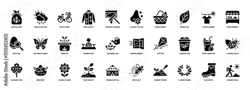 collection icons spring-themed activities nature elements seasonal accessories