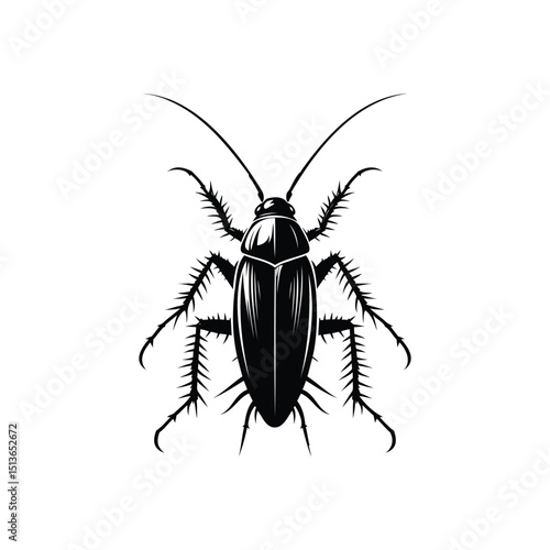 Realistic Roach Top View Black Silhouette Icon Intricate Insect Pest Vector Art for Hygiene Awareness Campaigns and Extermination Service Branding