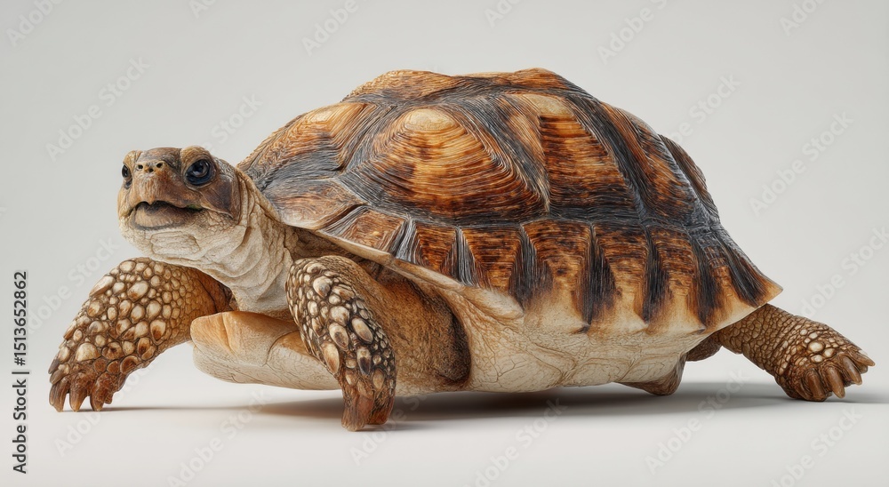 Fototapeta premium Detailed Portrait of a Tortoise Against a Plain Backdrop, Symbolizing Longevity and Conservation Efforts for Wildlife Awareness : Generative AI