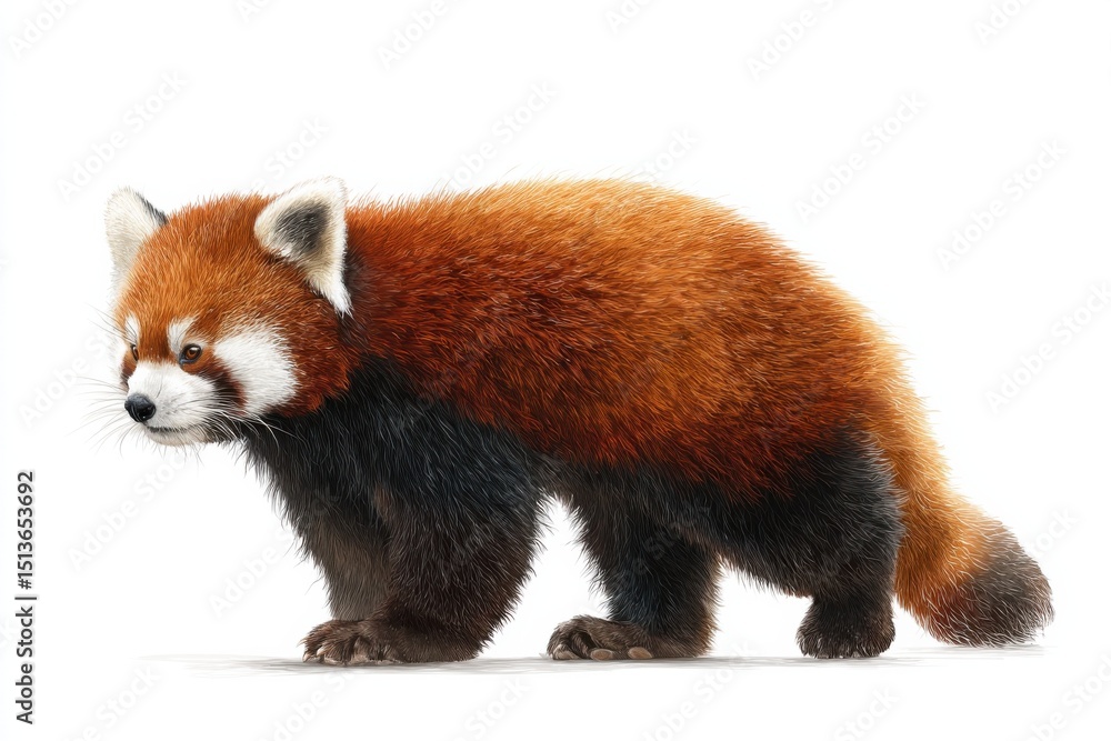 Fototapeta premium Detailed Illustration of a Red Panda Walking, Emphasizing Wildlife Conservation and Environmental Awareness, Perfect for Educational Material : Generative AI