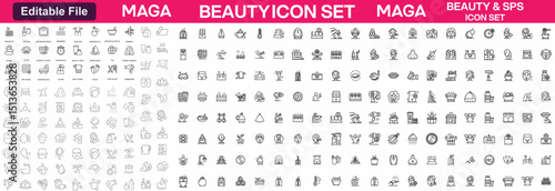 Skin care icon set. Wellness and body spa anti-agein, pore tightening, cosmetology, spa treatments, massage, chronically acid, serum, line icon collection. Cosmetics services and Spa line icons vector