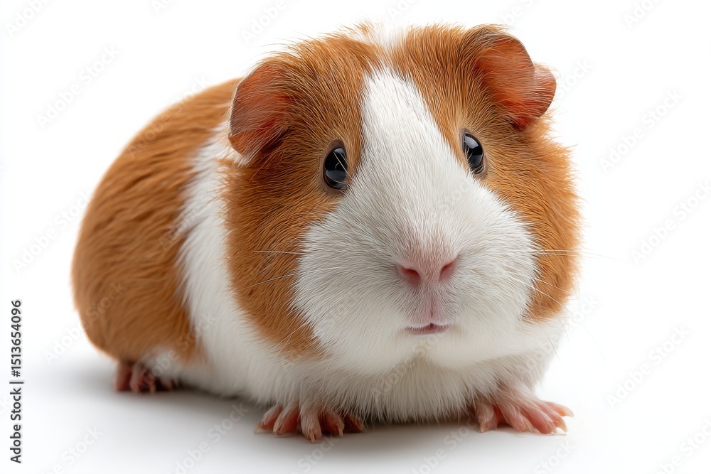 Adorable Guinea Pig With Brown and White Fur on White Background, Showcasing Pet Ownership and Animal Companionship : Generative AI Adorable Guinea Pig With Brown and White Fur on White Background, Showcasing Pet Ownership and Animal Companionship : Generative AI