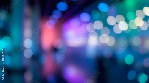 An abstract, out-of-focus image of a brightly lit interior space with blurred lights, colors, and shapes, evoking a sense of movement and energy