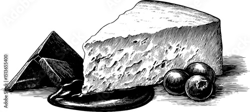 Vintage engraved illustration of semifreddo slice with chocolate and hazelnuts