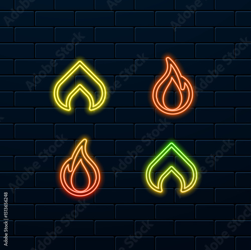 Flame icons set. fire flame icon. neon style. Creative abstract fire logo