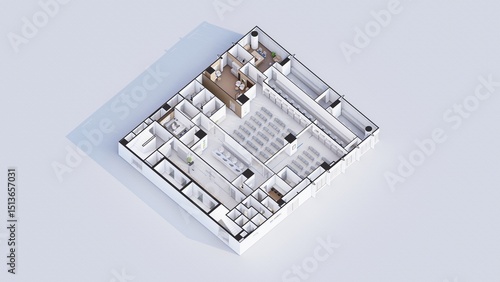 Interior design isometric plan of Commercial office space 3d rendering