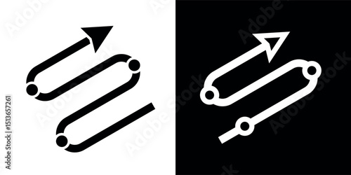Turn arrow icon. Symbol of movement or path. Directional indicator. Movement in different directions. Designation of a destination or route on a map.
