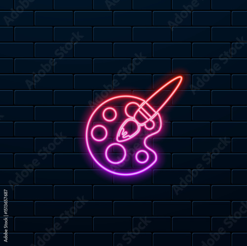 palette and brush icon. neon style.