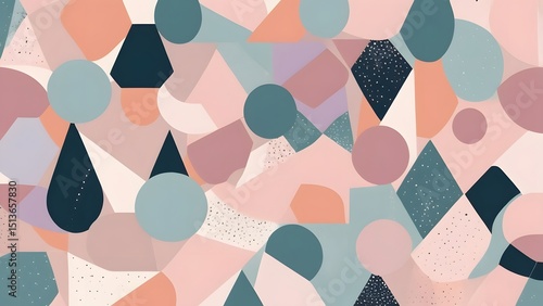 Wallpaper Mural Geometric shapes and soft pastel colors in a vibrant abstract pattern, featuring triangles and circles, perfect for a minimalist design Torontodigital.ca