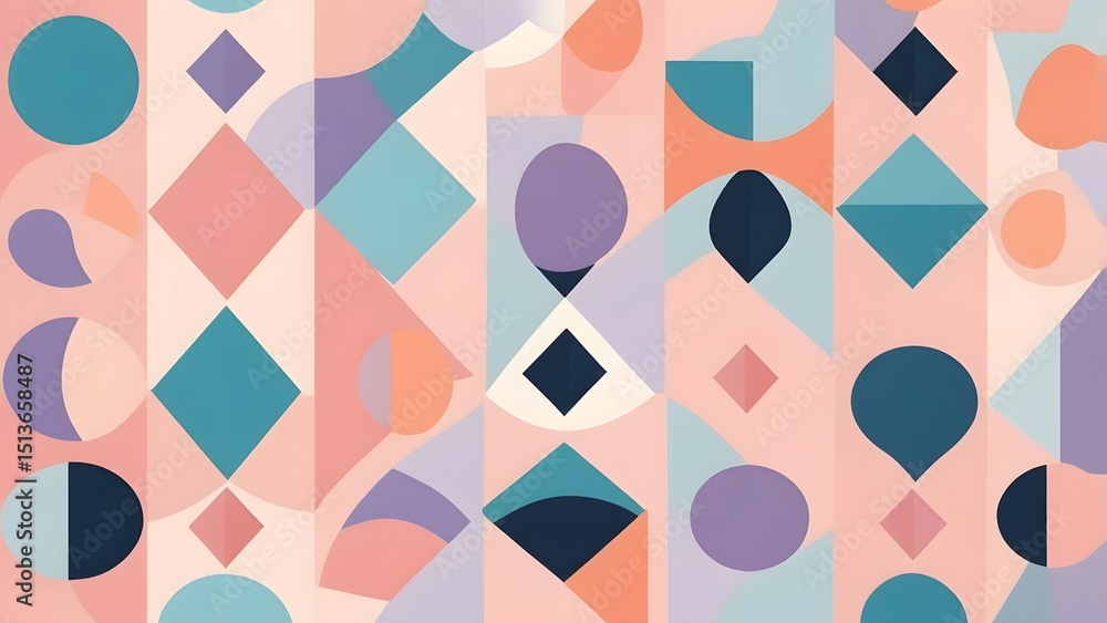 custom made wallpaper toronto digitalA modern geometric pattern with a combination of bold shapes and soft pastel hues, creating a balanced and visually appealing abstract design