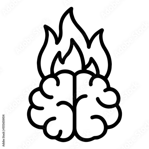 Burnout Icon with Brain on Fire Representing Mental Overload and Stress