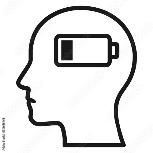 Low Mental Energy Icon with Battery Symbol Inside Human Head Outline