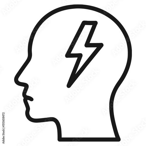 Head with Lightning Bolt Icon Representing Headache or Mental Stress