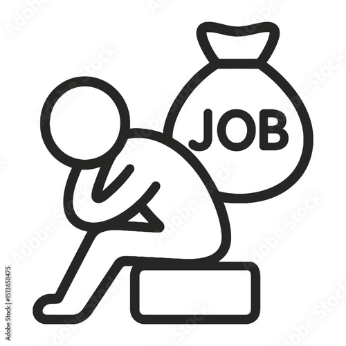 Unemployment or Job Loss Icon with Sad Person and Job Bag Symbol