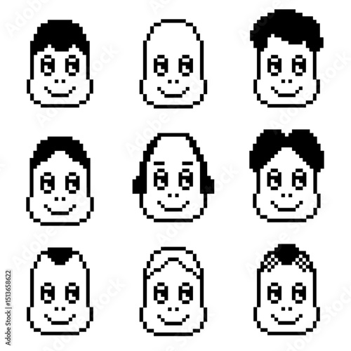 set of pixel art male faces