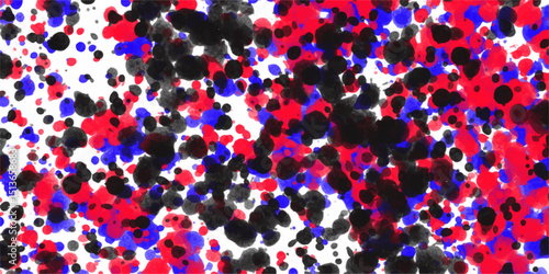 Abstract expressionism watercolor ink splatter art design with red blue and black splashes on white background