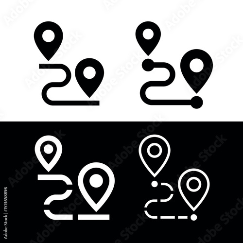Route icon. A destination on a map. A symbol of distance, travel, or trip. A placemark, pointer, or marker on a geolocation map. A designation of an address or GPS location.