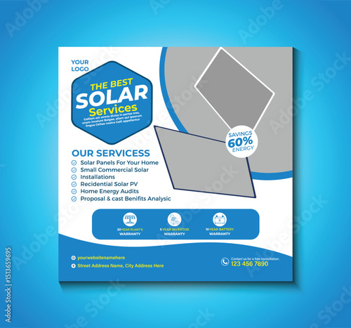Professional social media post template for promoting solar system services. Ideal for eco-friendly brands, solar panel installers, clean energy providers, and sustainable power marketing campaigns.
