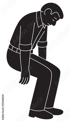 Silhouette of a man sitting on an invisible chair, arms dangling hopelessly, hopeless man silhouette
