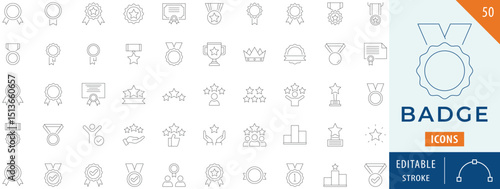 Award badge Icon collection set. Editable stroke.