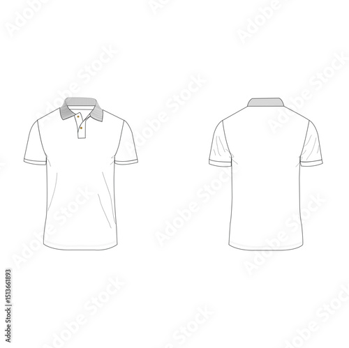 Men’s polo shirt Technical drawing Fashion flat sketch front and back views vector illustration template