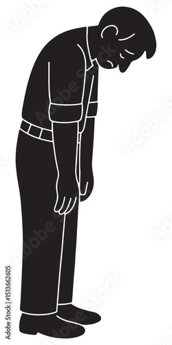 Silhouette of a man standing with shoulders slumped and head hanging low, tired man silhouette