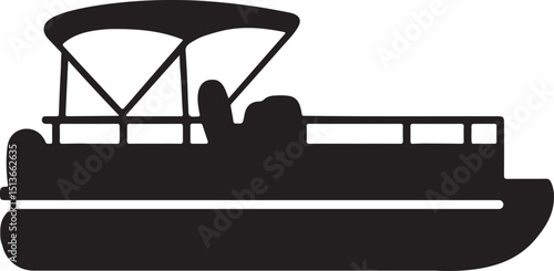 Pontoon boat icon, clip art silhouette design vector art illustration.