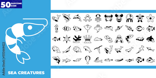 Sea creatures dualtone icons collection