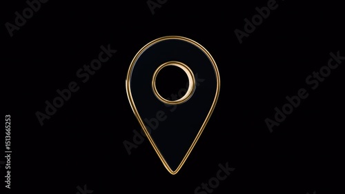 Location icon on transparent background. Simple animation. 3d rendered movie clip with alpha channel. Geo pin icon. Black and gold. 