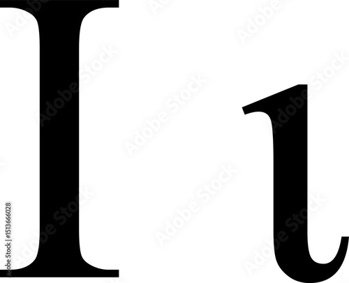 Black and white vector illustration of the uppercase and lowercase Greek letter Iota, the 9th letter of the Greek alphabet. Ideal for educational and academic use