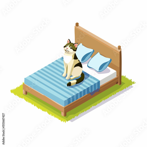 Firefly A cat sitting on fluffy bed, isolated white background