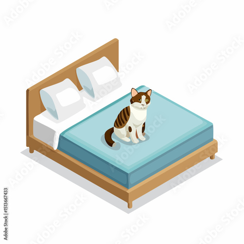 Firefly A cat sitting on fluffy bed, isolated white background