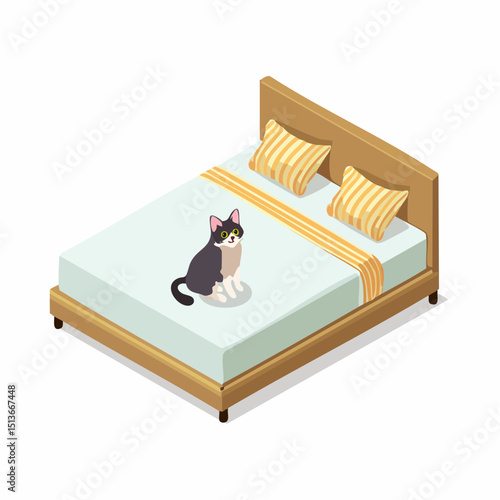 Firefly A cat sitting on fluffy bed, isolated white background