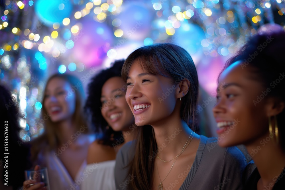 Obraz premium A group of women are smiling and laughing at a party. Scene is happy and joyful