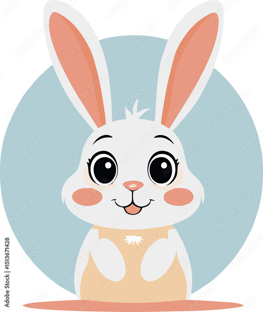 Obraz premium A cute, pink cartoon bunny with long ears
