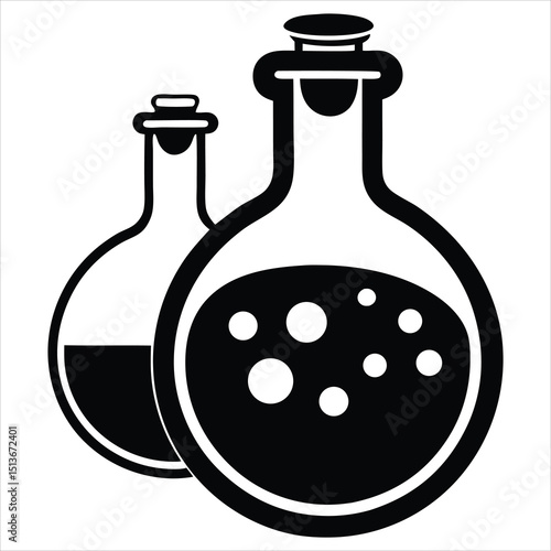 laboratory flask silhouette line art vector illustration with a white background, test tube lab silhouette vector art illustration, test tube icon vector illustration