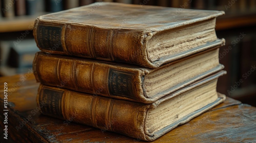 Stack of antique leather-bound books Stack of antique leather-bound books