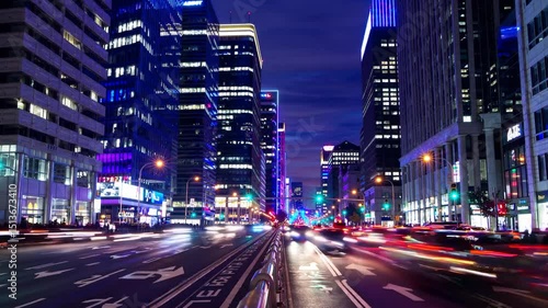 Time laps of busy city street traffic