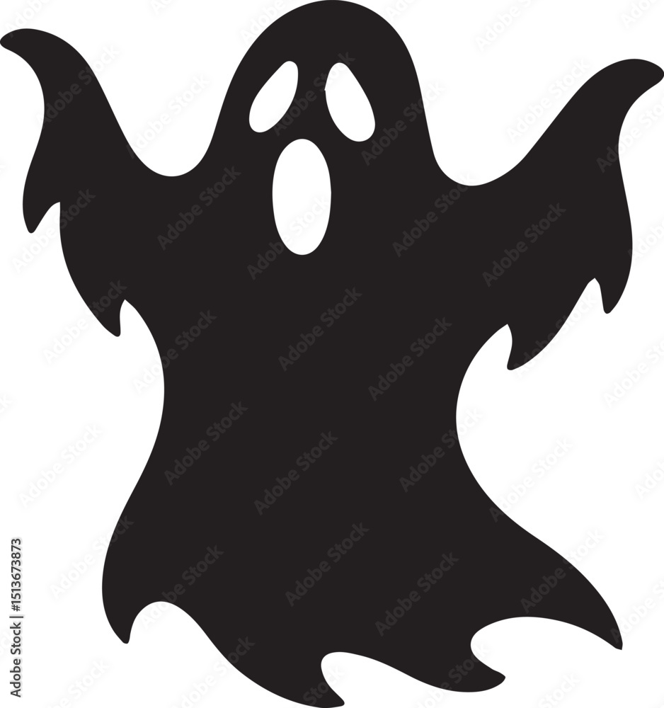 Obraz premium Simple Black Silhouette of a Screaming Ghost – Minimal Halloween Vector Art Isolated on White Background