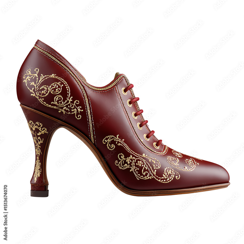 Obraz premium Elegant red high heel shoe with ornate design. Die-cut Png.
