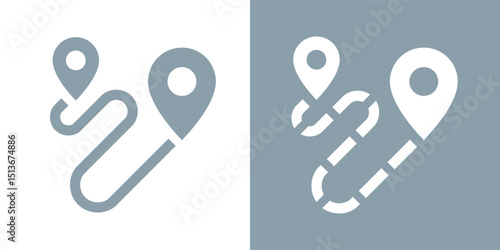 Route icon. A destination on a map. A symbol of distance, travel, or trip. A placemark, pointer, or marker on a geolocation map. A designation of an address or GPS location.