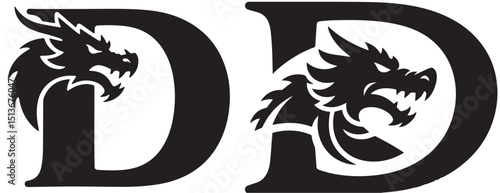  a logo for Dungeons and Dragons. Two stylized "D" letters each contain a dragon head.
