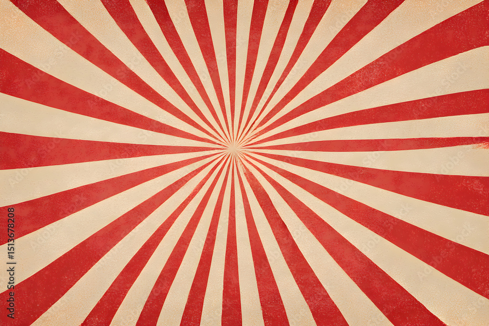Fototapeta premium Vintage red and white radial sunburst pattern with a retro grunge texture, creating an abstract and dynamic background for graphic design and decorative purposes