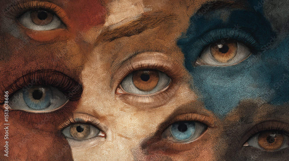Interconnected Human Eyes in Abstract Artistic Style with Emotions Interconnected Human Eyes in Abstract Artistic Style with Emotions