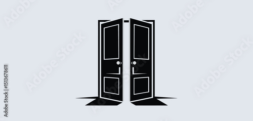 Open Double Doors Minimalist Black Icon Graphic
