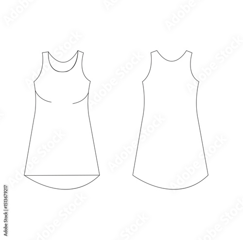 women's sleep wear flat sketch vector illustration template. cad mockup.