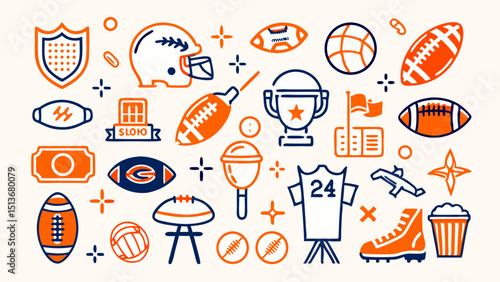 American Football Pattern – Balls, Helmets, Trophies, Jerseys, and Sports Icons