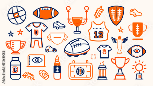 American Football Pattern – Balls, Helmets, Trophies, Jerseys, and Sports Icons