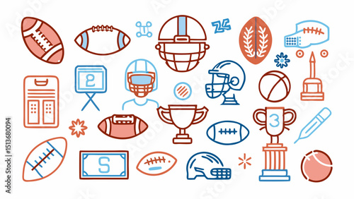 American Football Pattern – Balls, Helmets, Trophies, Jerseys, and Sports Icons
