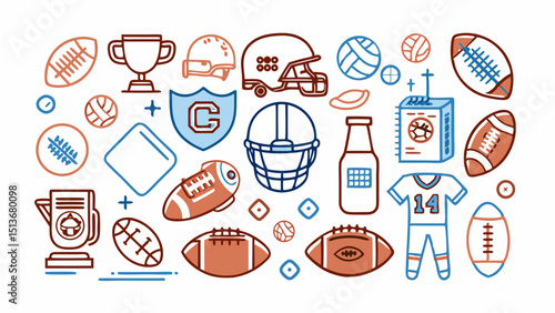 American Football Pattern – Balls, Helmets, Trophies, Jerseys, and Sports Icons